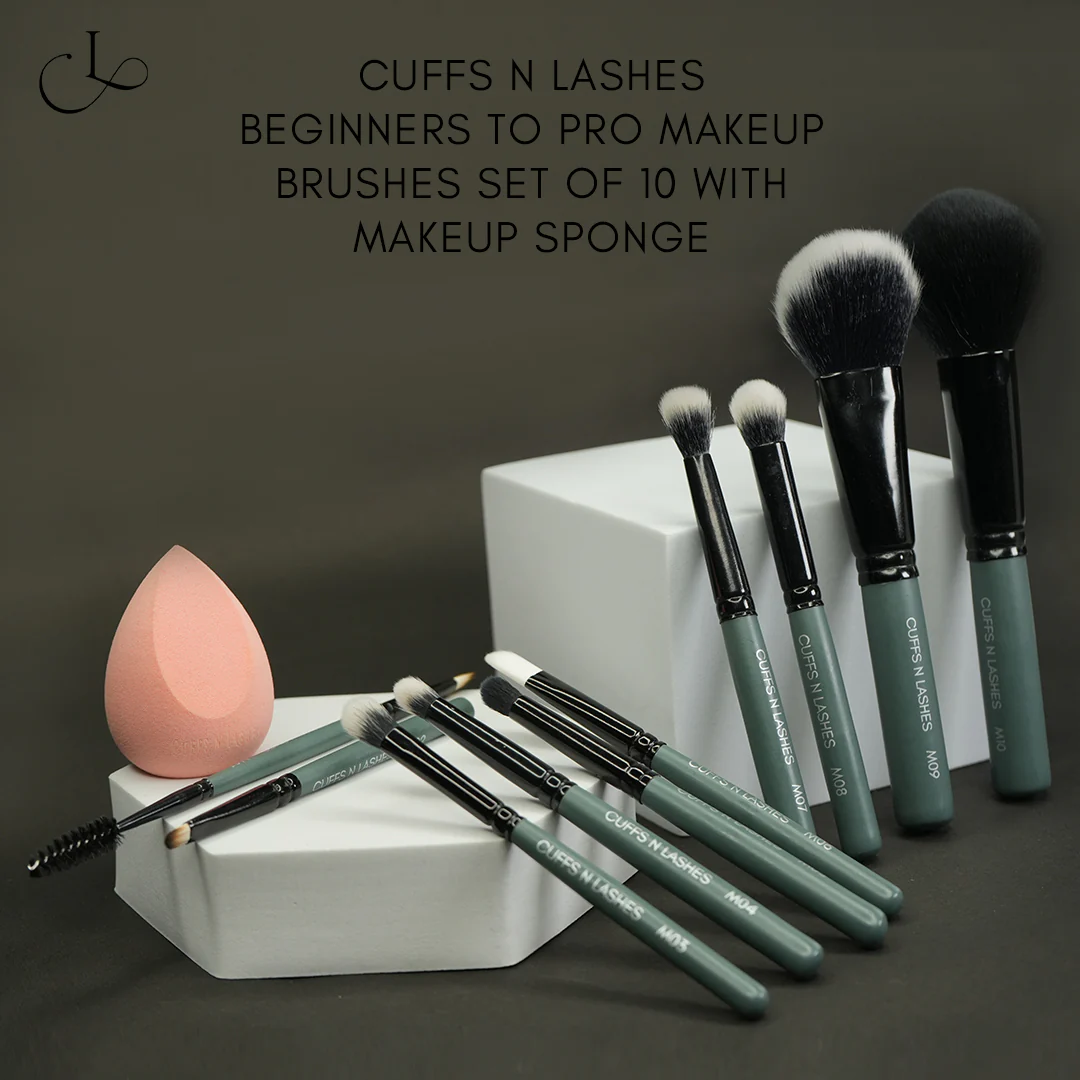 Cuffs N Lashes Mini Makeup Brushes Set Of 10 - With Sponge - Image 2