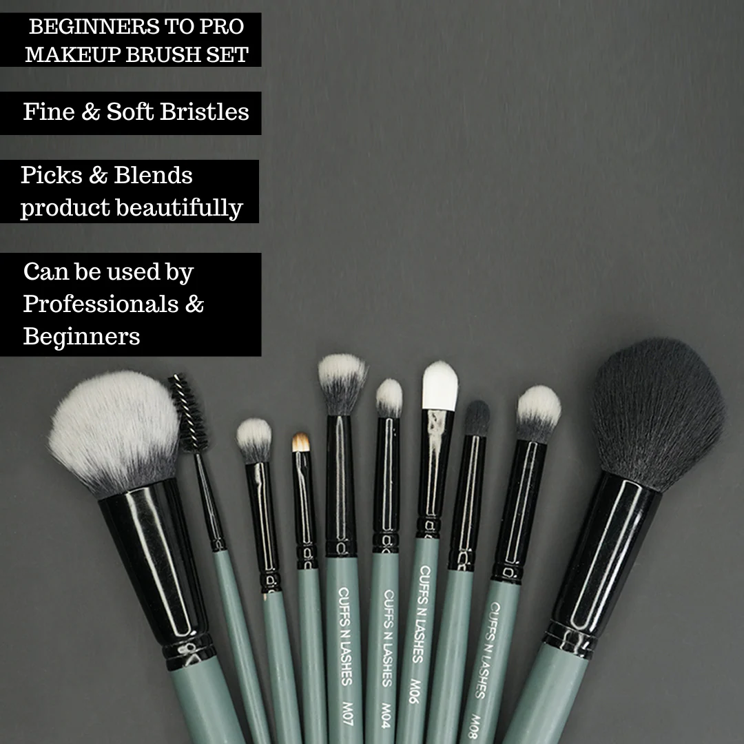 Cuffs N Lashes Mini Makeup Brushes Set Of 10 - With Sponge - Image 4
