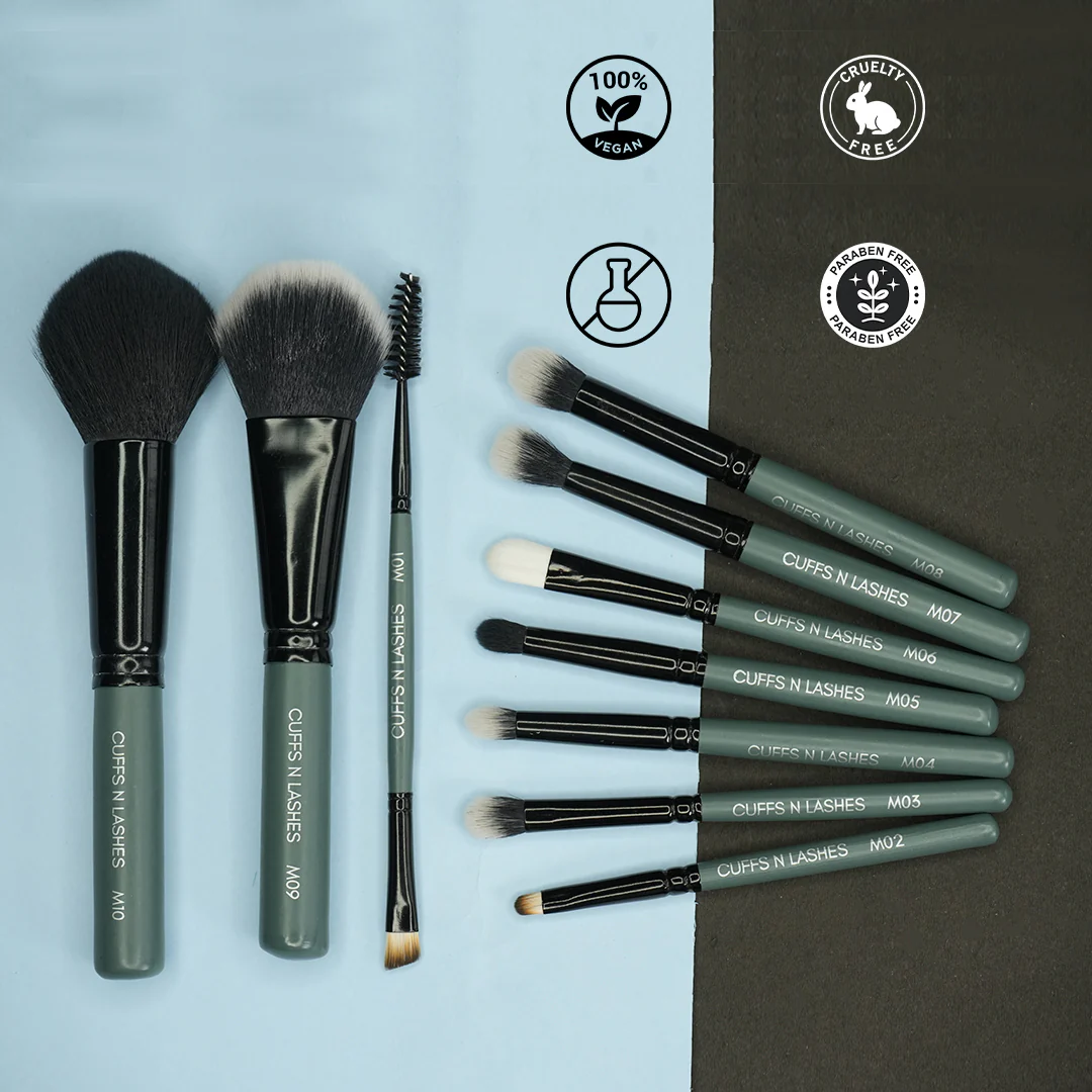 Cuffs N Lashes Mini Makeup Brushes Set Of 10 - With Sponge - Image 8